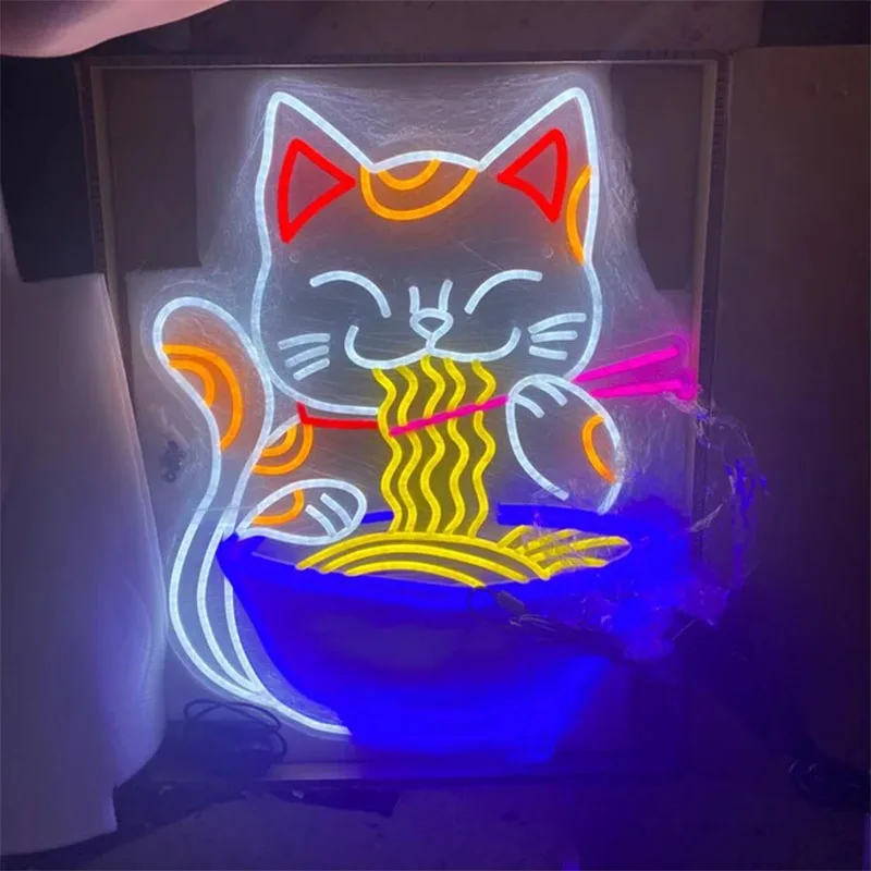 Imagem -02 - Fortune Cat Ramen Led Neon Sign Macarrão Japonês Restaurante Anime Light Decoração de Parede de Neon