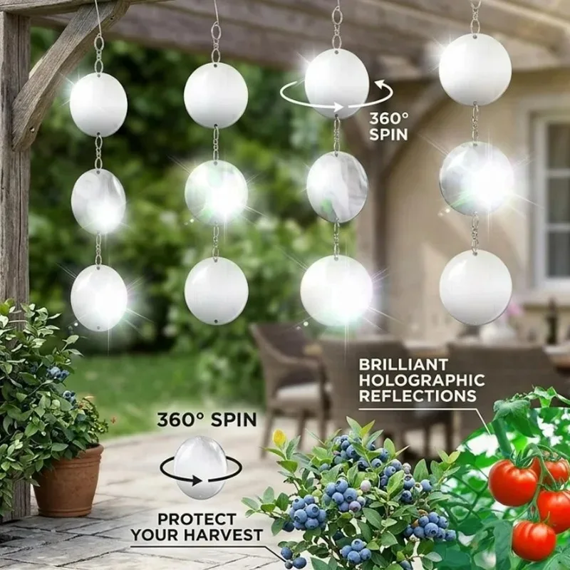 Bird Scare Reflective Discs Acrylic Mirror Deterrent Garden Hanging Triple Serie Flash Repellent for Outdoor Orchard Garden Farm