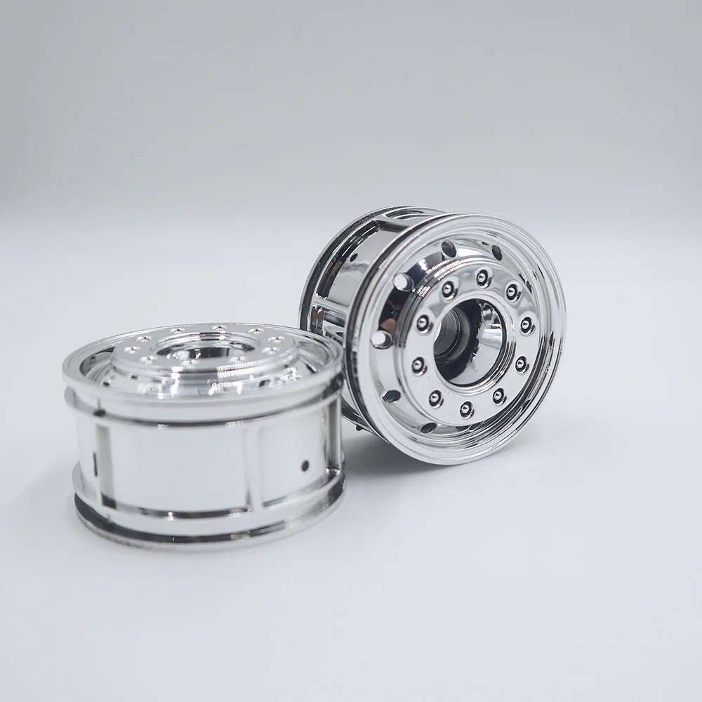 2 szt. Symulowane piasty przednich kół z tworzywa sztucznego, chromowane piasty kół do ciężarówki RC Tamiya 1/14, przyczepy, wywrotki, akcesoria DIY General Motors