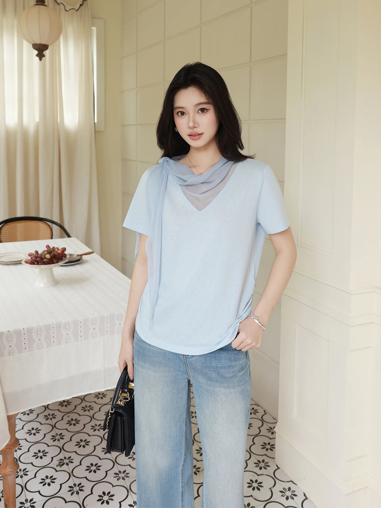 

Me Style Women's Short Sleeve T-Shirt Breathable Fashion Slimming Vintage Collar Spring Summer Cotton Polyester Casual Top