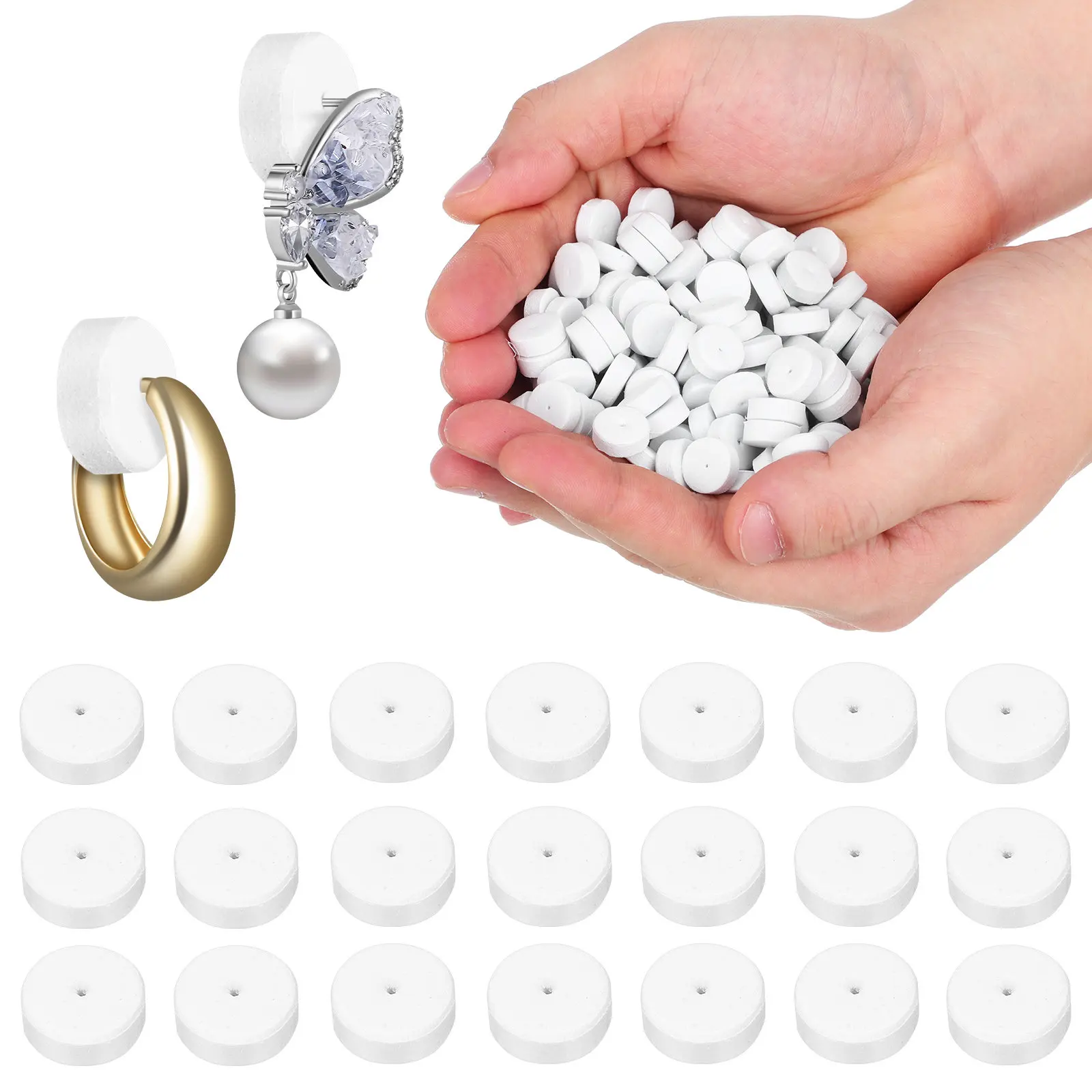 1000Pcs White Foam Earring Backing Pads Soft Cushion Shock Absorber Comfortable Support for Stud Earrings Clip on Jewelry