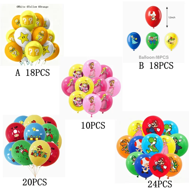 Mario Latexballons Set in verschiedenen Ausführungen, Prinzessin Peach, Yoshi, Fragezeichen-Block, Stern-Print, Ballons für Kinderparty-Dekoration für Jungen und Mädchen