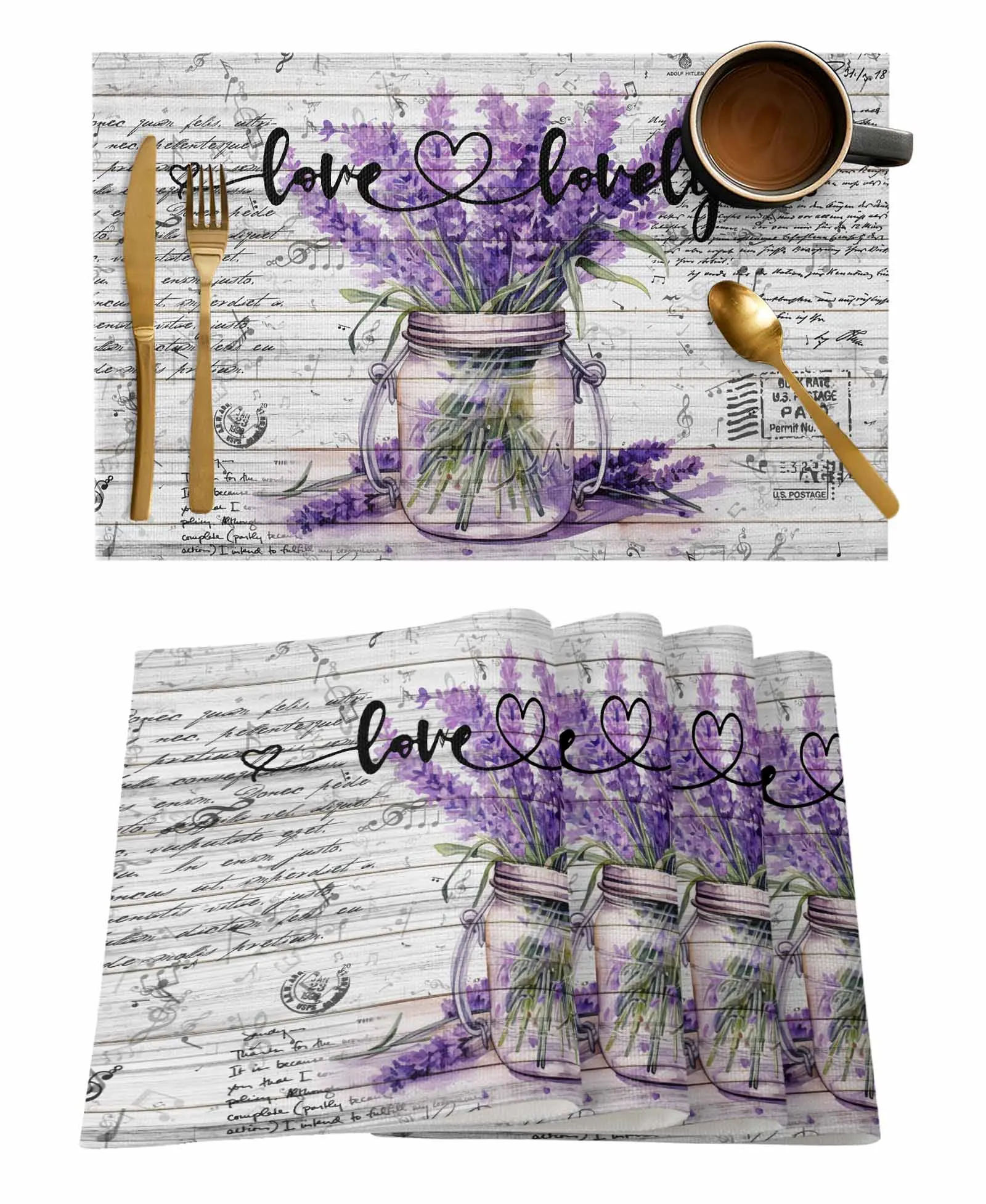 4/6 Pcs Spring Flowers Lavender Vintage Placemat Kitchen Placemat Home Decoration Dining Table Mats Coffee Coaster Mat