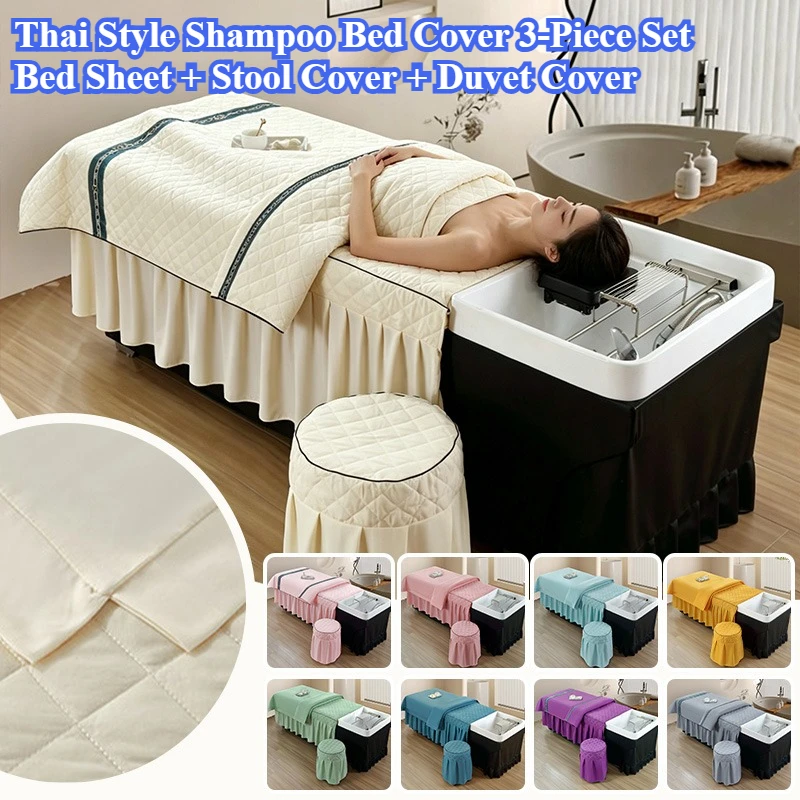 3pcs Salon Shampoo Bed Cover Thai Style Bed Cover Simple Bed Linen for Hair Spa Head Therapy Ear Picking Barber Beauty Salon