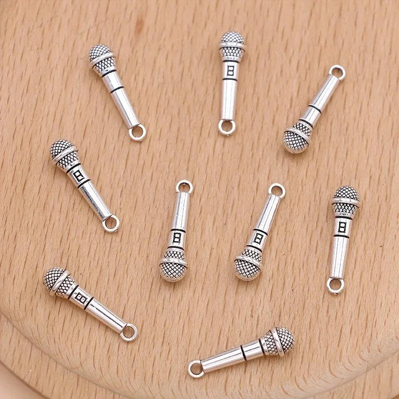 10/20/50 Stuks Zilverkleurige Kleur 3D Microfoon Charms Muziek Hangers Voor Sieraden Maken Diy Handgemaakte Ketting Oorbellen sleutelhanger
