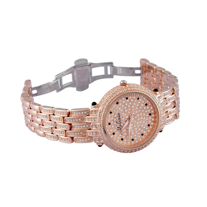 Melissa Lady-reloj de lujo para mujer, elegante con diamantes de imitación, CZ, pulsera de hora grande, reloj de cristal, caja de regalo de