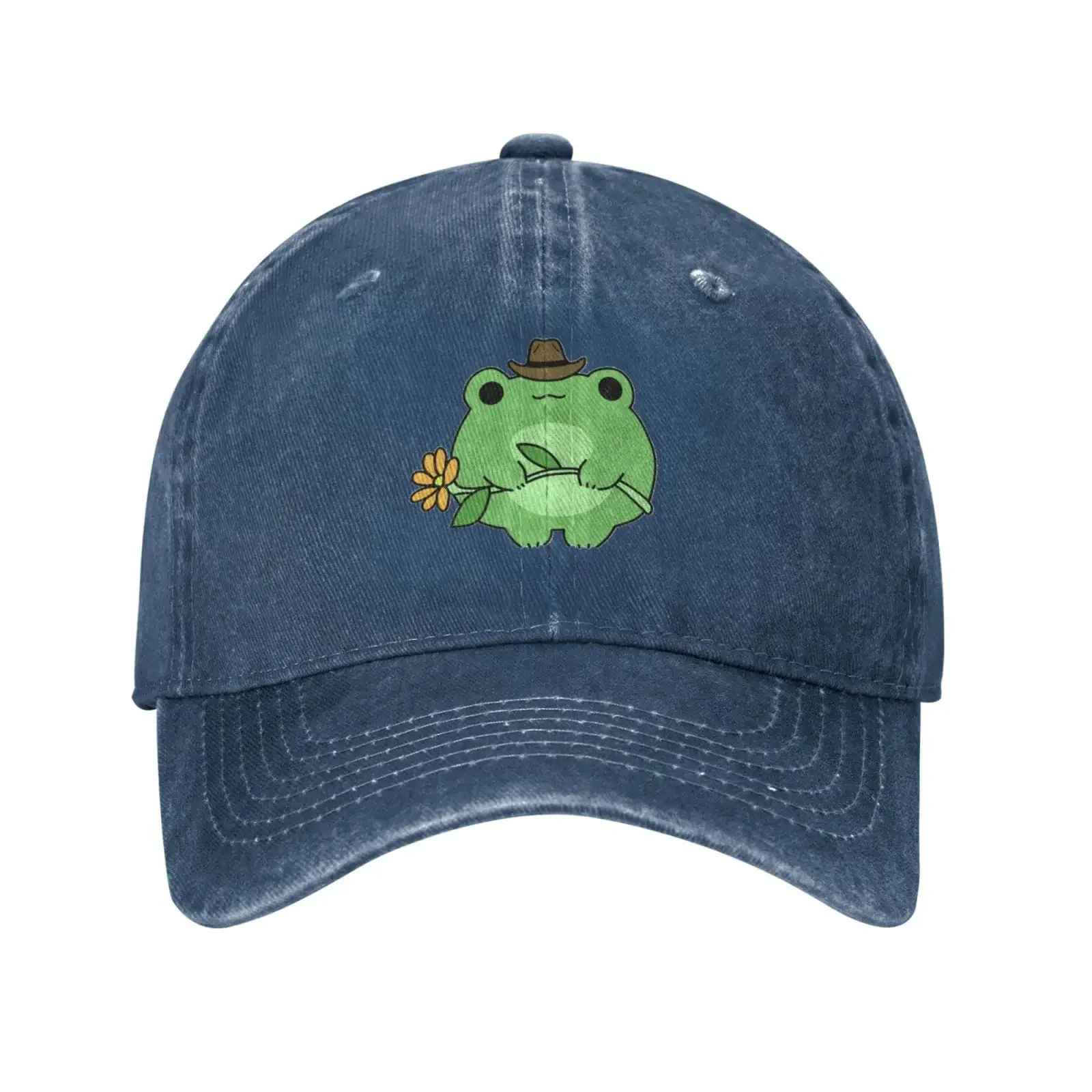 Cute Frog Flower Adjustable Washed Denim Cotton Low Profile Man Dad Trucker Hat Fitted Baseball Ball Cap for Men Unisex Headwear