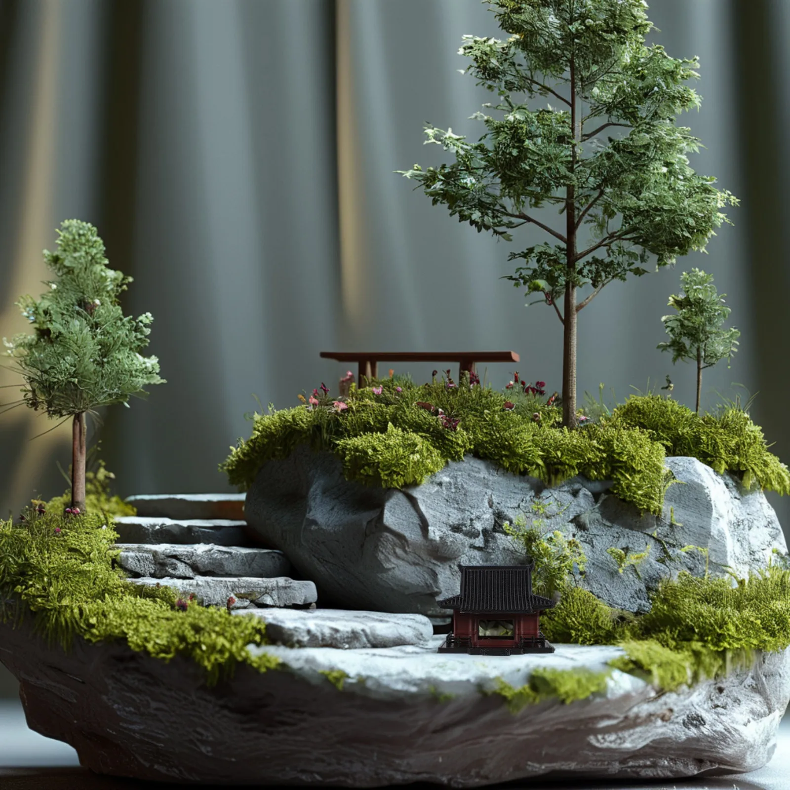 Miniature Pavilion Statue Chinese Vintage Design Elegant Cultural Decor for Desk Shelf Terrarium Mini Landscape Rockery Pagoda