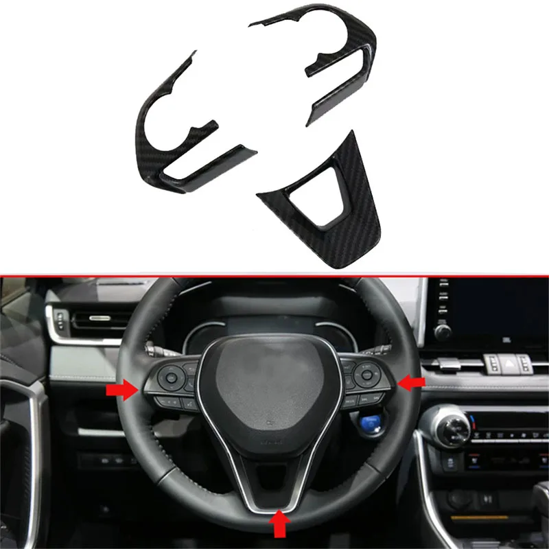 

Car Steering Wheel Decorative Cover Trim For Toyota RAV4 2019 2020 Pattern Steering Wheel Button Cover Trim 3PCS