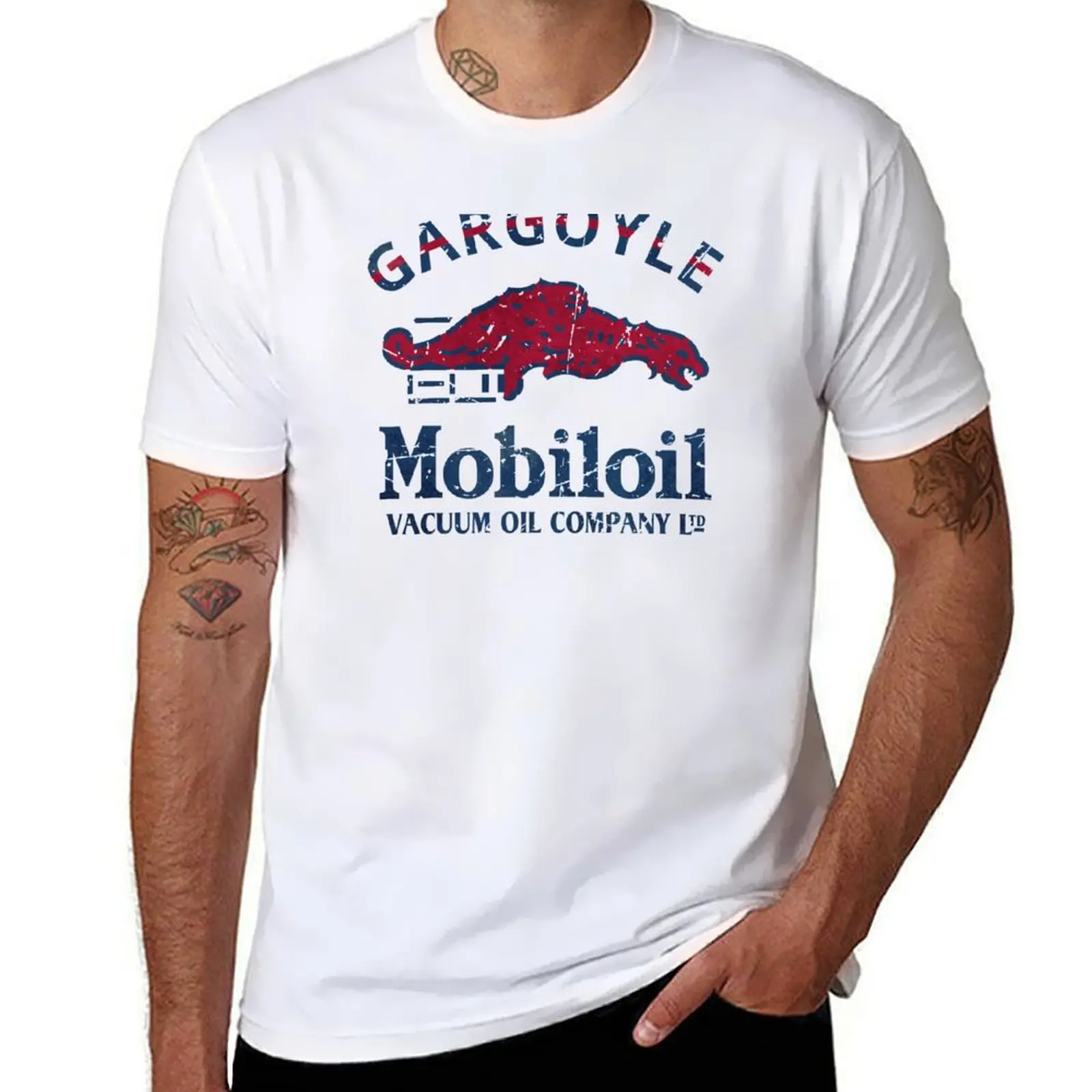 

Винтажная футболка с эмблемой Gargoyle Motor Oil, мужские хлопковые футболки с принтом, 100%