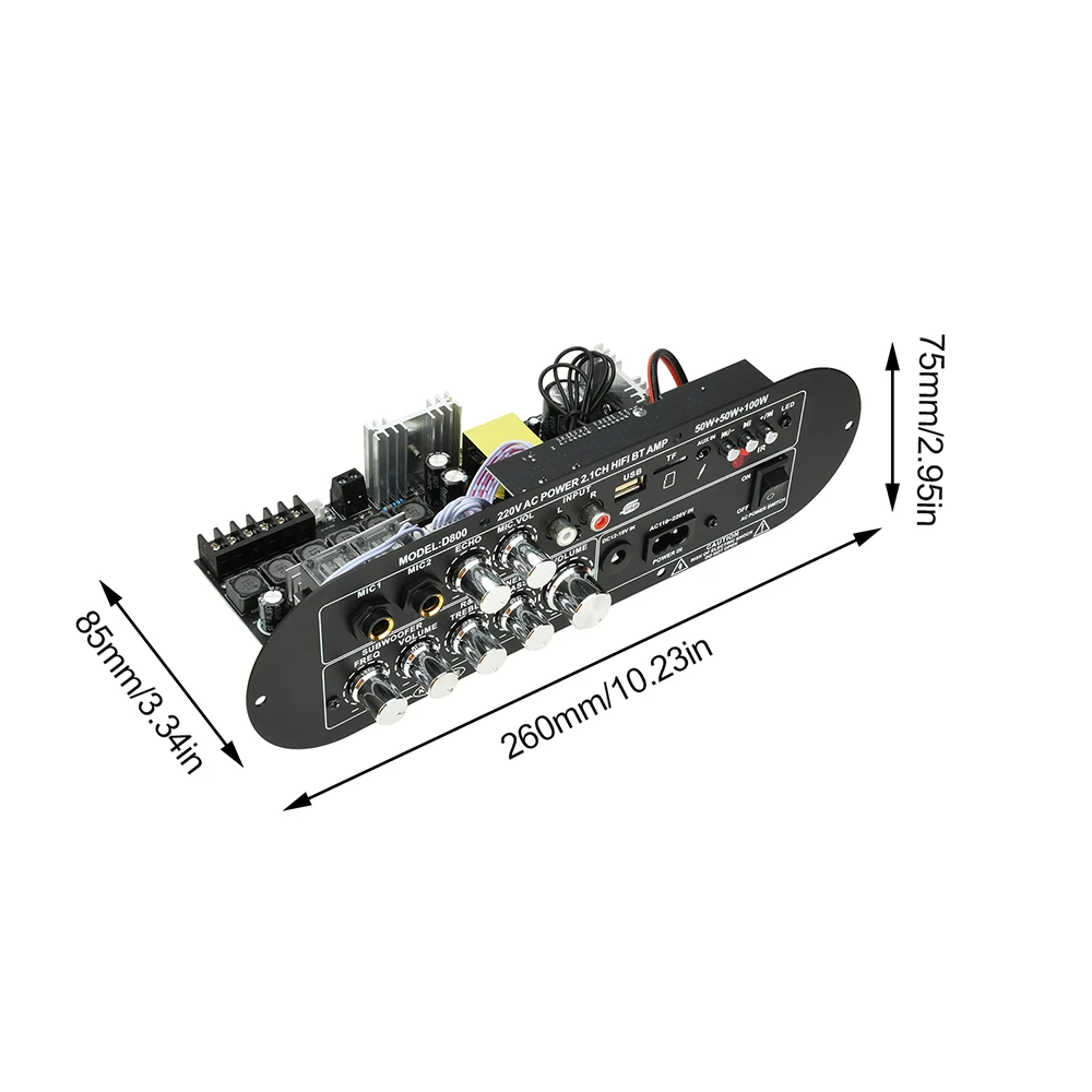 DC12-19V/AC110-2220V 2.1-قناة D800 بلوتوث مكبر للصوت مجلس 2.1 قناة 50 واط + 50 واط + 100 واط إخراج عالية الطاقة