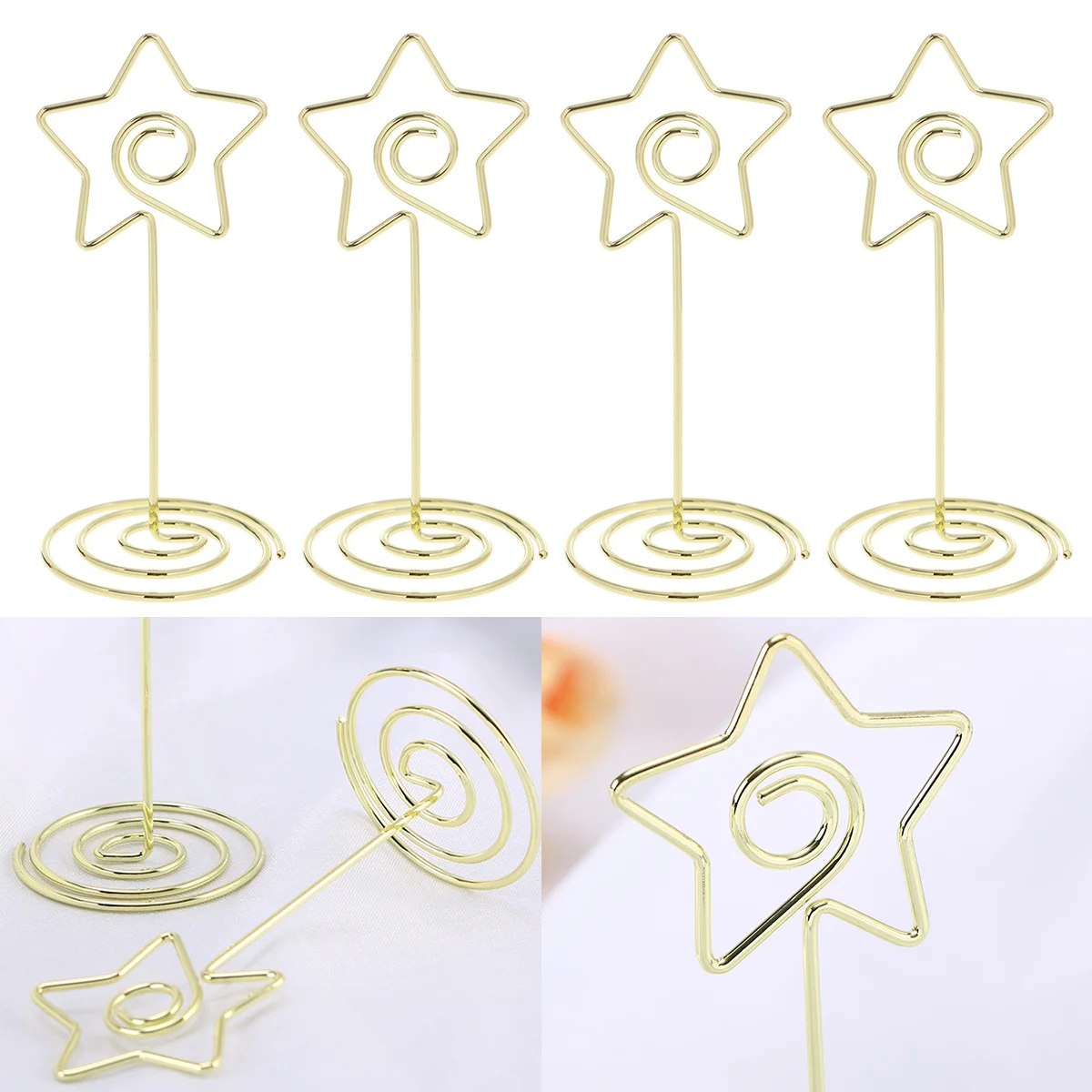 10pcs 85cm Five-pointed Star Memo Photo Stand Holder Paper Note Clips for Wedding Party Table Decoration (Gold)