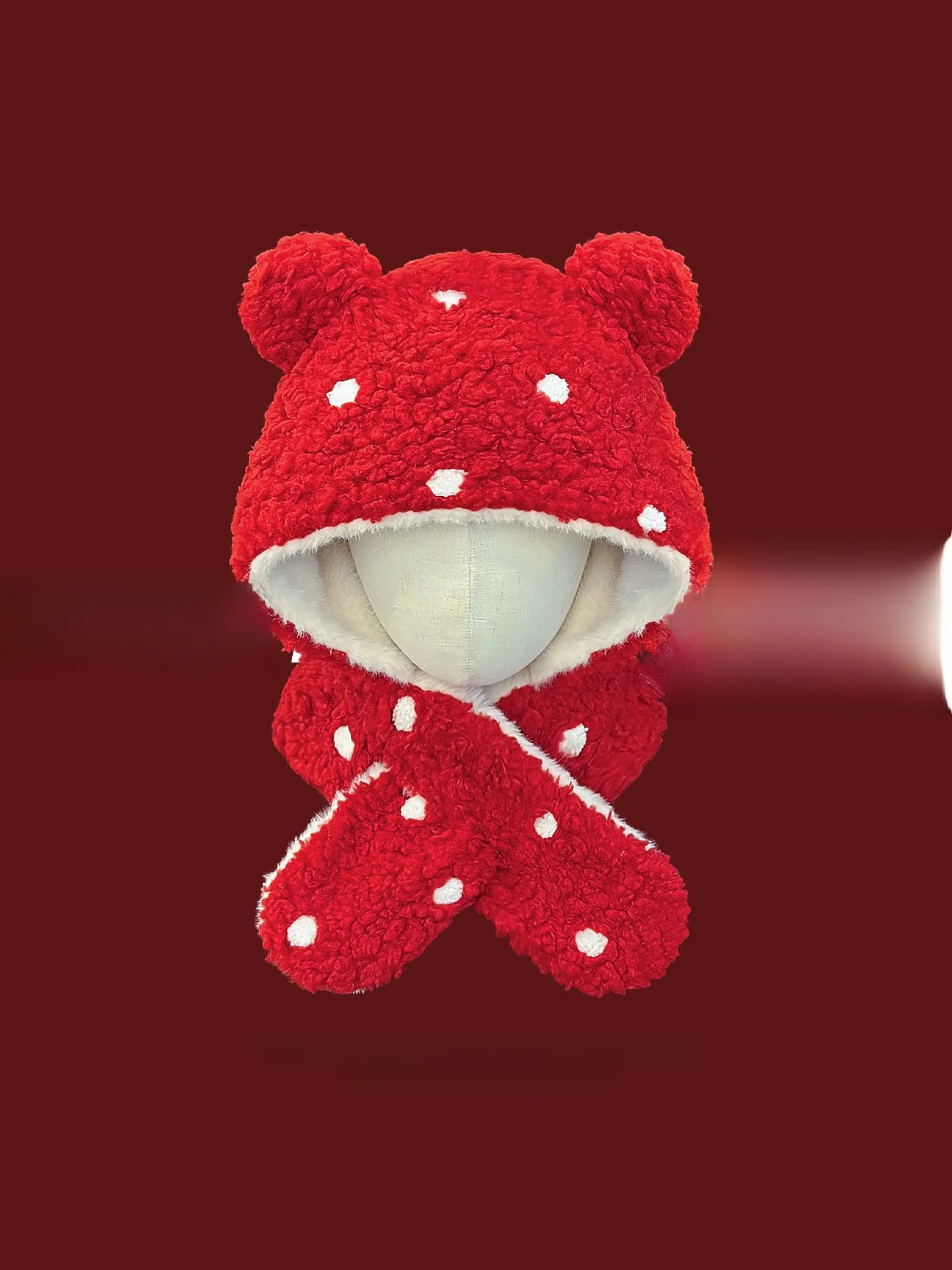 Christmas New Year Red Cute Bear Ear Plush Hat Scarf One Two Piece Set Women Winter Warm Ear Protection Hat Scarf Combo