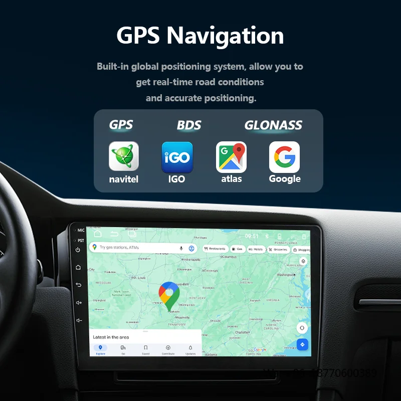 9 Inch Universal 32GB Dual Din Car Radio IPS Touch Screen Navigation GPS Android Stereo Multimedia DVD Player Wireless Carplay