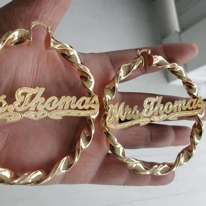 DOREMI 70MM Twist Custom Name Hoops Earrings Personalized Letter Earring Style Personalized Earring for Christmas Gift