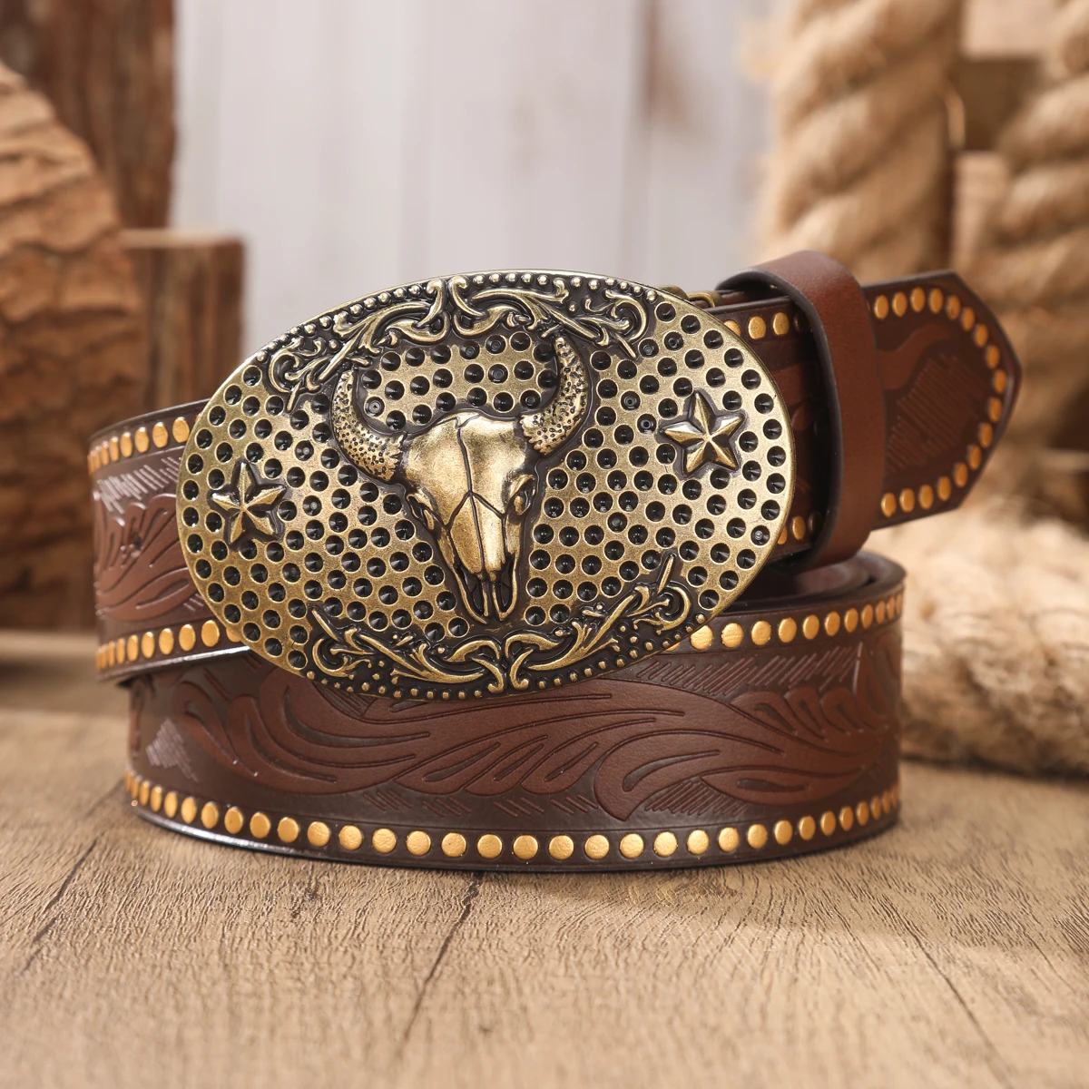 1pc Western Cowboy Style Belt - Suitable for Both Men and Women. Western Buckle PU Embossed Belt. Perfect for Pairing with Jeans