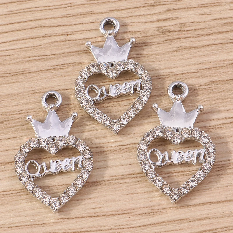 Tusember 10 Stück exquisite silberfarbene Kristall-Liebesherz-Charms für die Schmuckherstellung, modische Ohrringe, Halsketten, DIY-Anhänger – Detail 27
