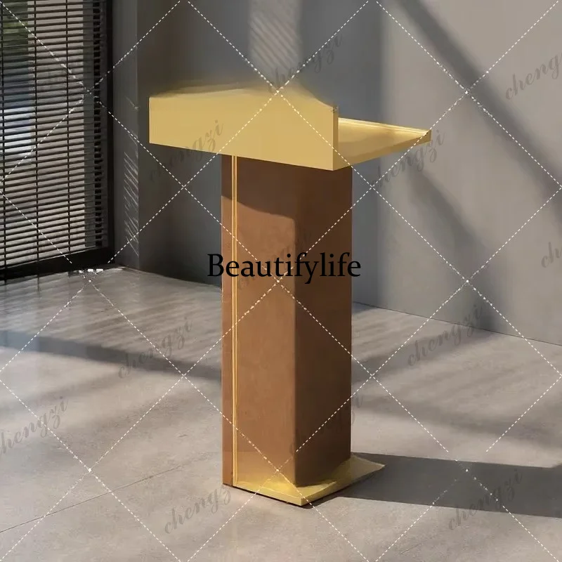 Lecture stand, speech stand, ancient light luxury leather high-end consultation desk, sales reception desk, welcome desk