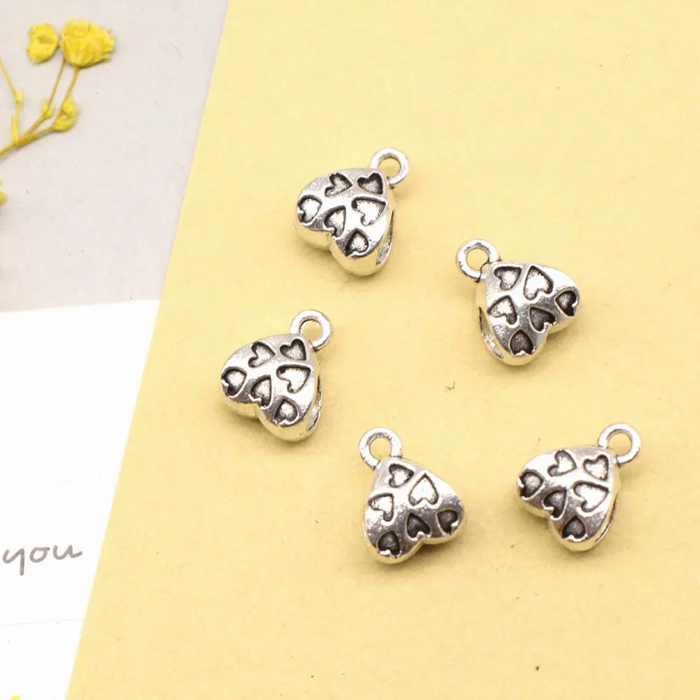 Love Heart Tee Buckle Bead Caps Pendant Diy Jewelry For Women 9x11mm 10pcs Antique Silver Color