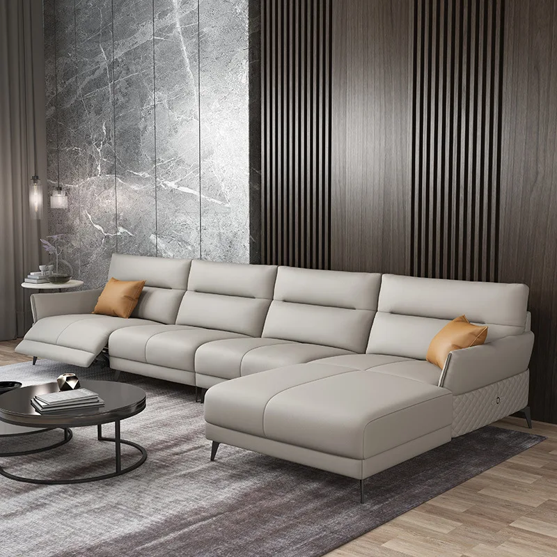 Living room furniture Italian light luxury sofa living room modern front cowhide multi-function electric corner sofa combination