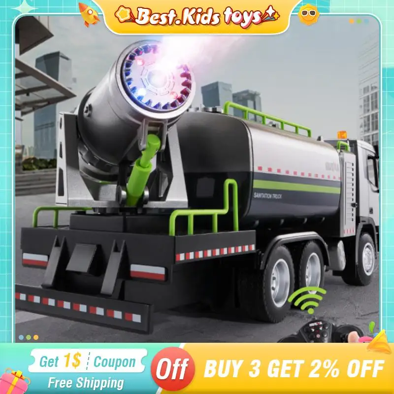 

RC Car Spray Fog Gun Sprinkler Truck Lighting Alloy 9CH Kid Toy Dust Sanitation City Cleaning Engineering Vehicle Boy Gift