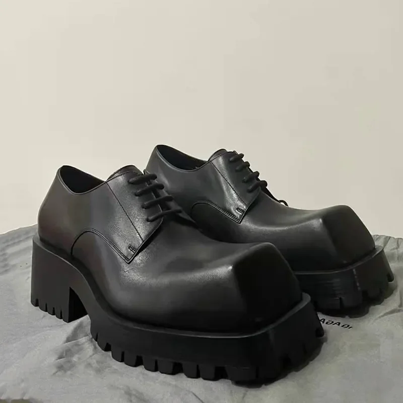 Men's Loafers Leather Motorcycle Boots Crocodile Pattern Casual Oxford Shoes Vintage Square Toe Derby Ankle Shoes Platform