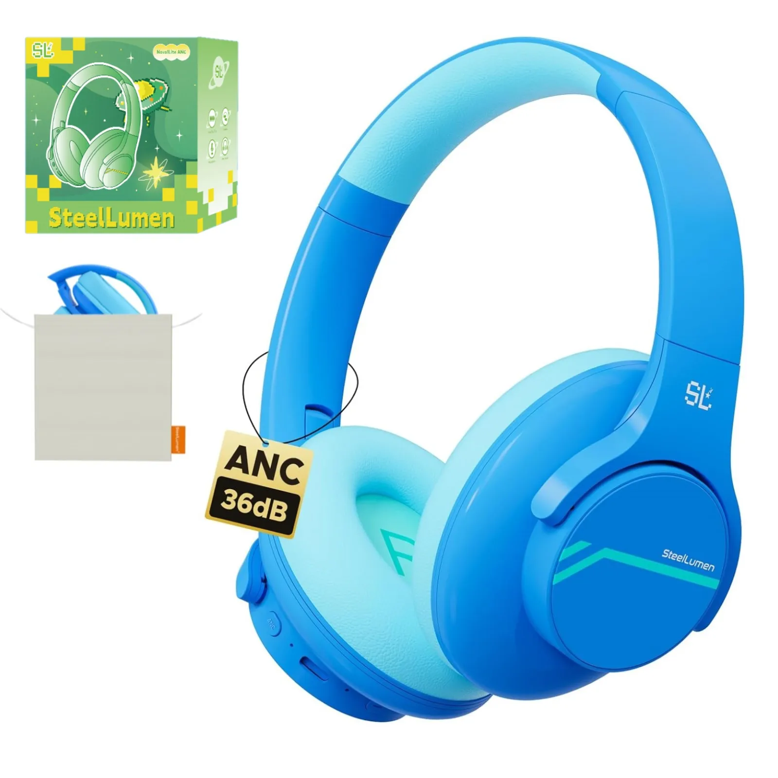

Nova1Lite ANC Wireless Bluetooth Headphones for Kids Safe Volume Hearing Protection 40H Playtime Built-in Mic for School/Travel