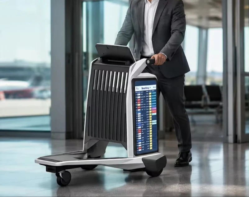 AI-Enabled Intelligent Airport Baggage Cart with Triple-Screen Display Indoor Use OEM Available Cloud-Based CMS