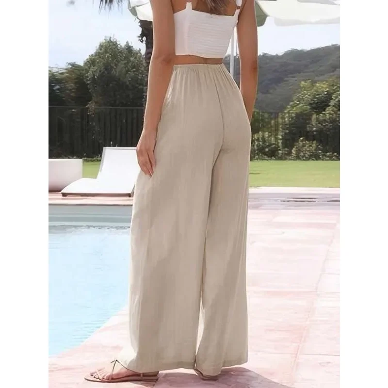 

Plus Size 1XL-5XL New Women High Waisted Wide Leg Pants Fashion Drawstring Elastic Trousers Comfy Straight Leg Casual Trouser