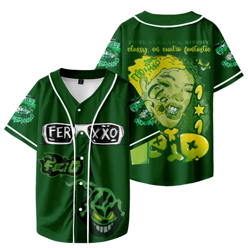 Feid Ferxxo Nitro Jam Underground Tour Merch Baseball Jersey V-Neck Shirt Short Sleeve Streetwear Clothes