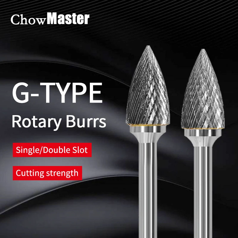 Chowmaster Carbide Rotary Burr G GX Type 6mm Tungsten Steel Rotary File Single Double Slot Deburring Granding for Wood Metal