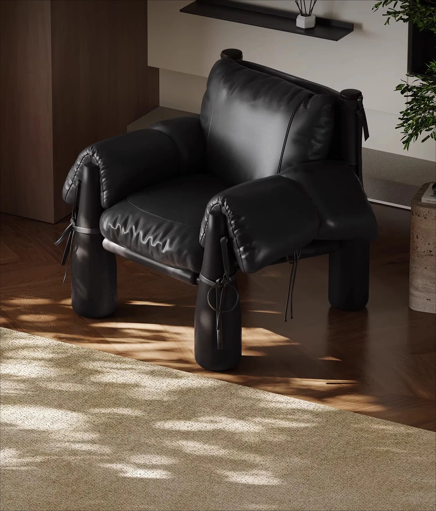 Medieval leather double armrest baseball chair removable home living room solid wood single leisure chair designer new