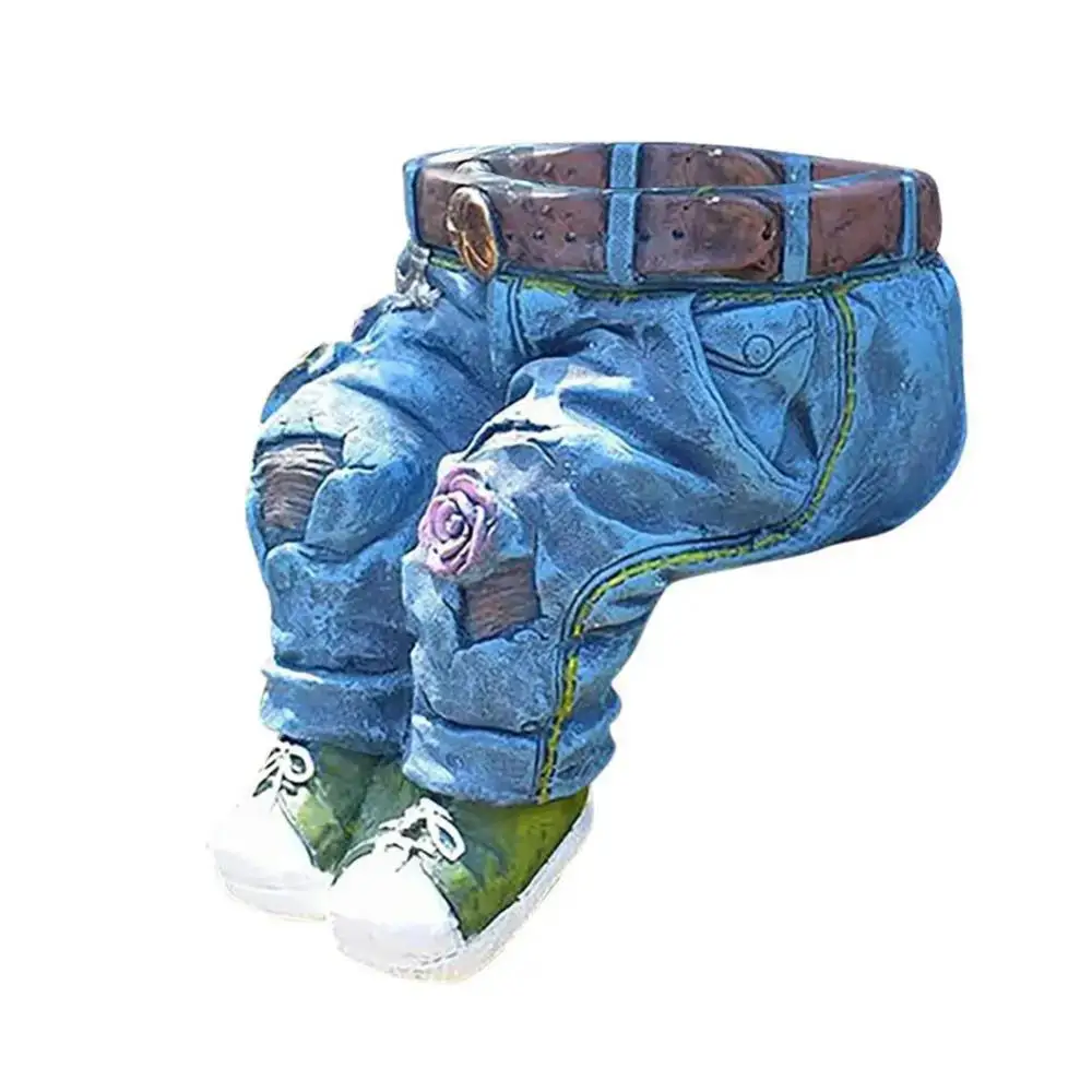 1pc Jeans Pants Shape Flower Pot Resin Statue, Succulent Pot Flower Planter For Indoor Garden Yard Lawn Porch Patio Outdoor