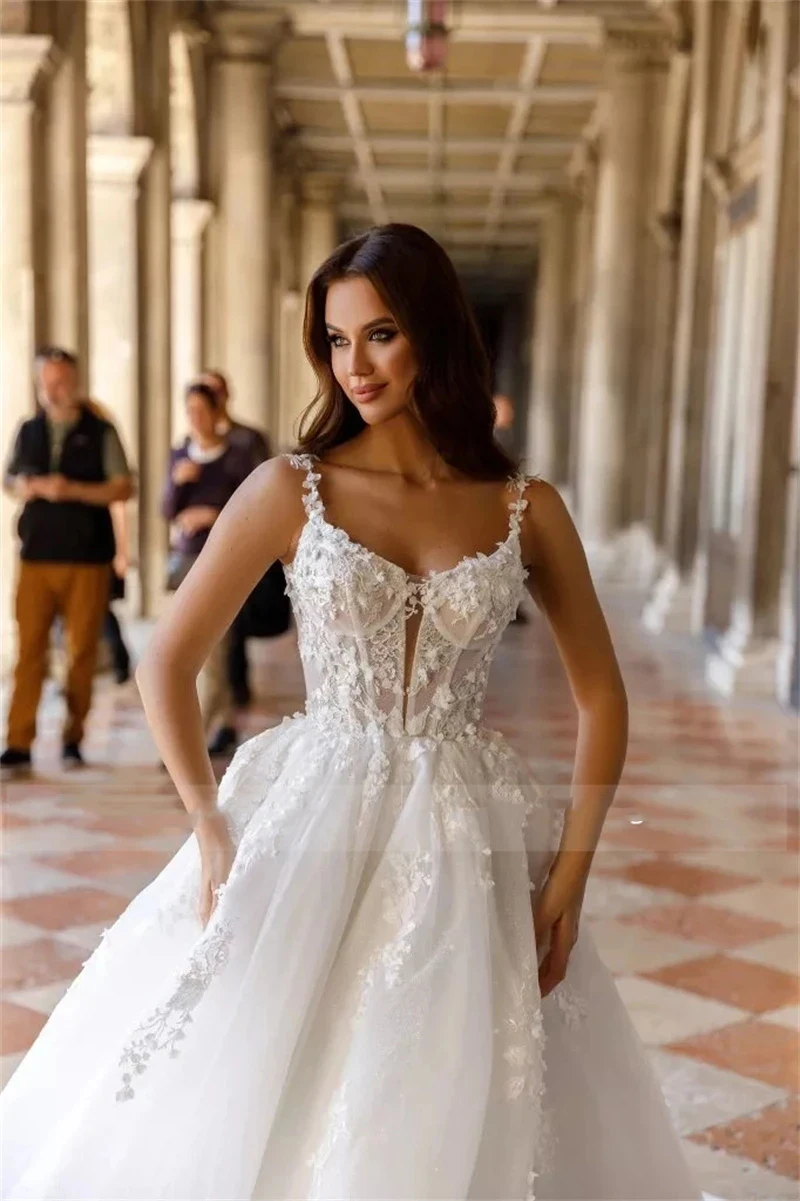 Pescoço quadrado sexy fora do ombro sem mangas fofo estilo princesa vestidos de casamento querida a linha vestidos de noiva brancos personalizados