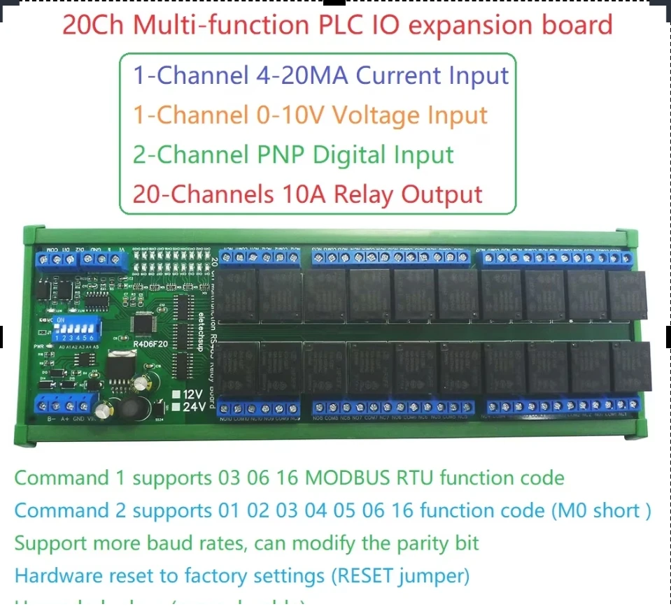 

2DI IO Modbu 20DO Expanding Board 4-20MA 0-10V 2DI IO Modbus RTU Relay Multifunction Module Current and voltage acquisition