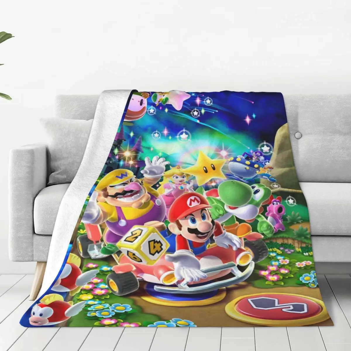 Super Mario Bros Cartoon Game Flannel Throw Blankets Anime Action Blanket for Bed Office Warm Bedspread