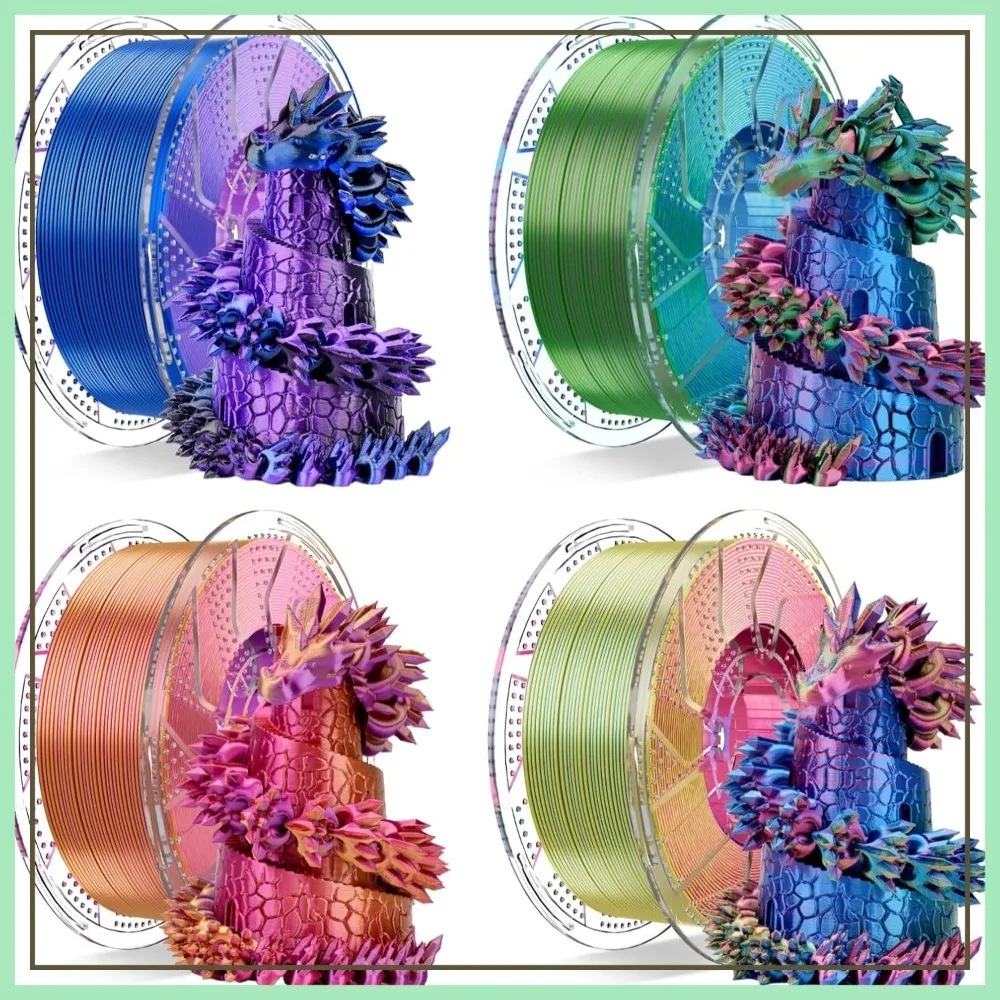 

Silk Tricolor PLA 3D Printer Filament 1.75mm, Reusable Spool Compatible with Bambulab Refill, 4KG/8.8lb Pack