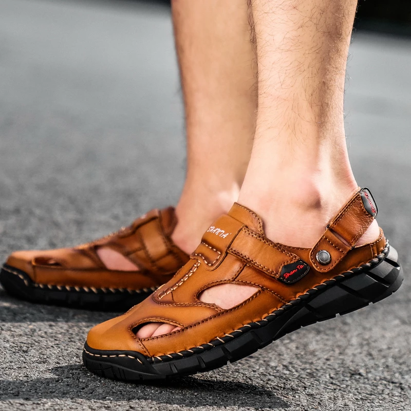 New Classic Mens Sandals Summer Soft Leather Beach Sandals Men Outdoor Casual Lightweight Sandal Fashion Men Shoes Size 38-48