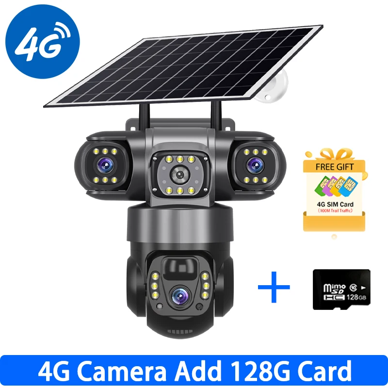 Drie lenzen camera op zonne-energie 4G 6K 12MP buitenbeveiliging IP-camera's kleur nachtzicht IP66 waterdichte huisbewaking