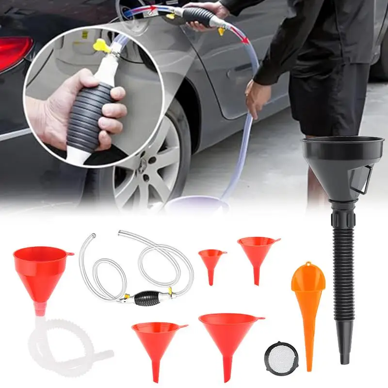 Transmission Fluid Funnel Oil Funnel Kit Flexible Funnel With Removable Nozzle And Filter Wide Mouth Funnel With Manual Siphon