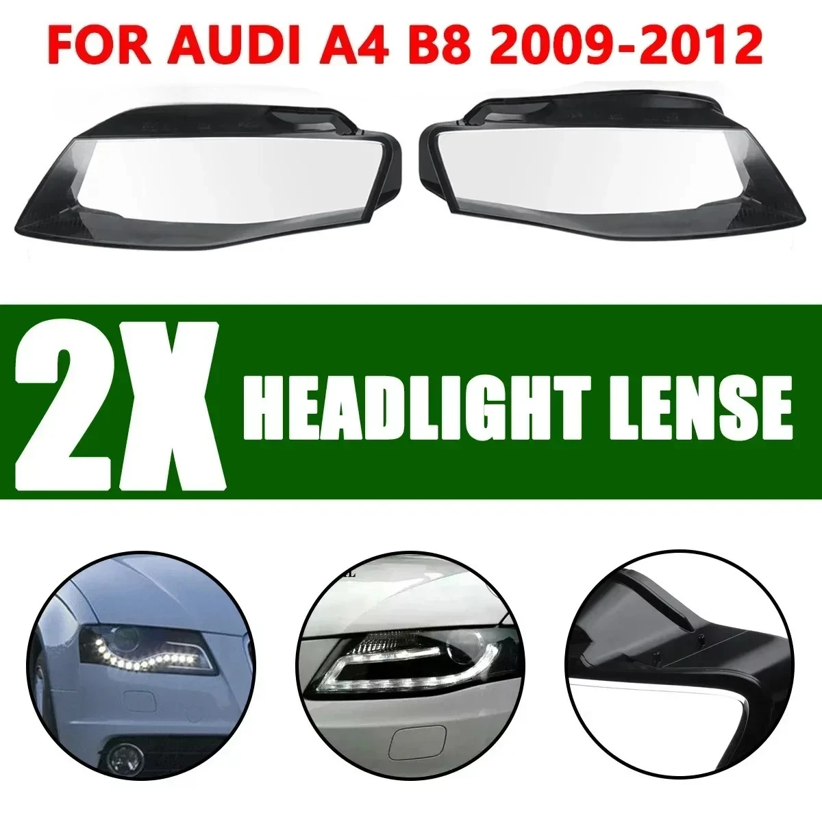 Paar Auto-Frontscheinwerferabdeckungen Transparente Lampenschirme für Audi A4 A4L B8 2009 2010 2011 2012 Scheinwerfergehäuse