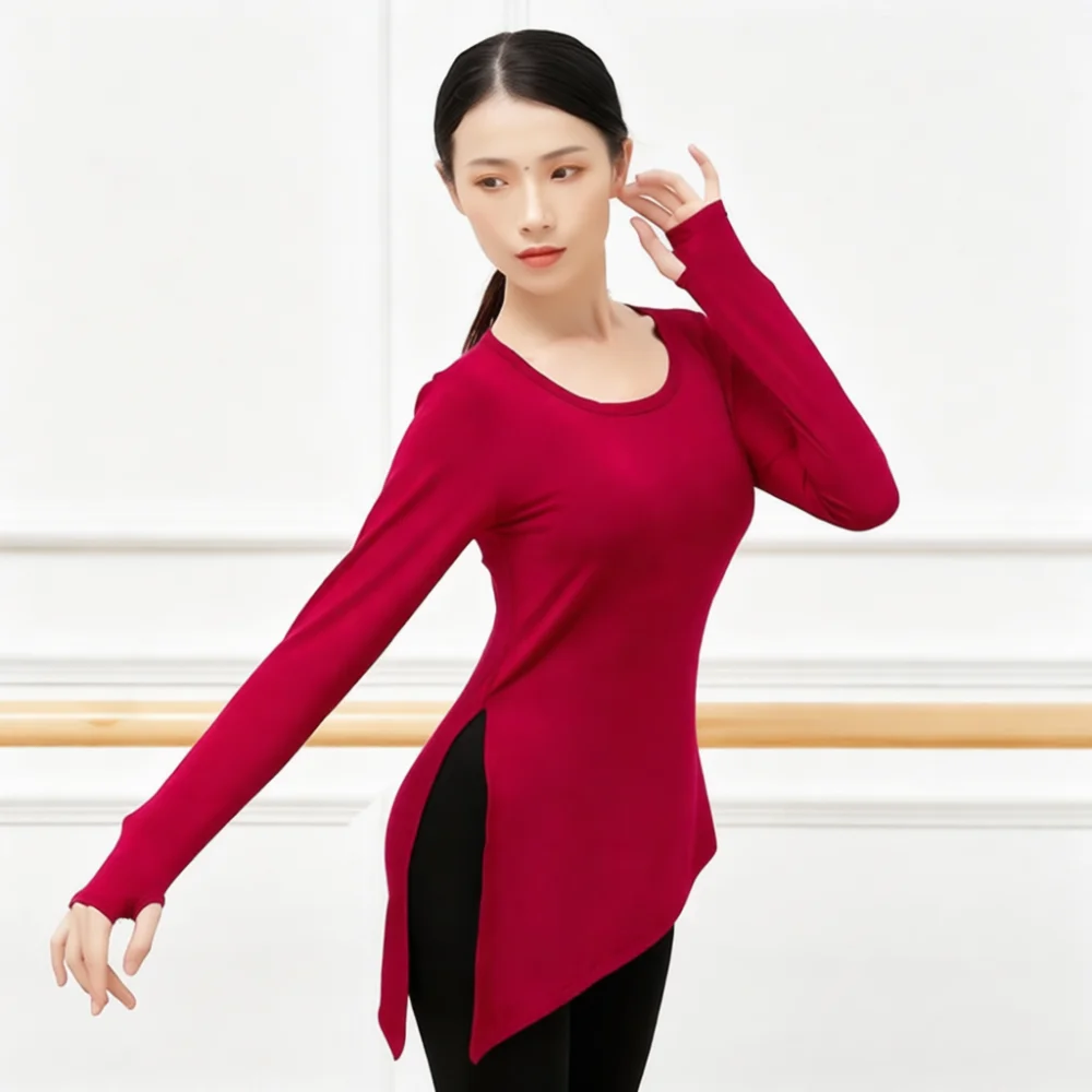 Womens Modal Dance Top Long Sleeve Modern Latin Practice Shirt Slim Fit Professional Yoga Fitness Performance Wear