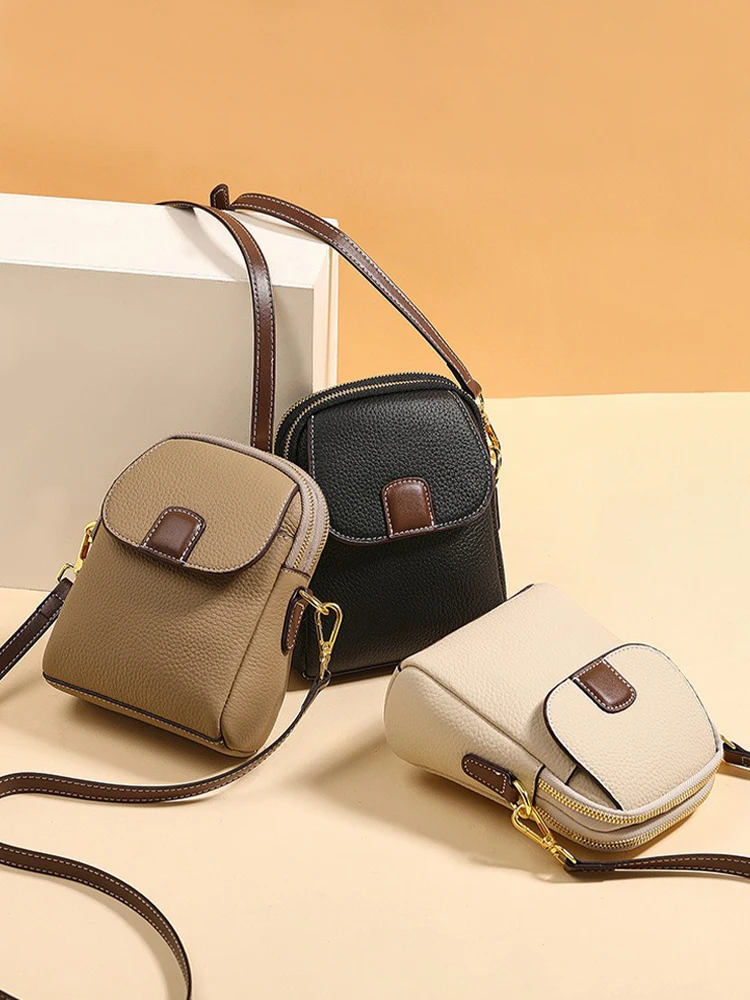 Zency 100% جلد طبيعي المرأة حقيبة كروسبودي العملي حقيبة الهاتف الفتاة حقائب صغيرة رفرف سيدة حقيبة يد 2025