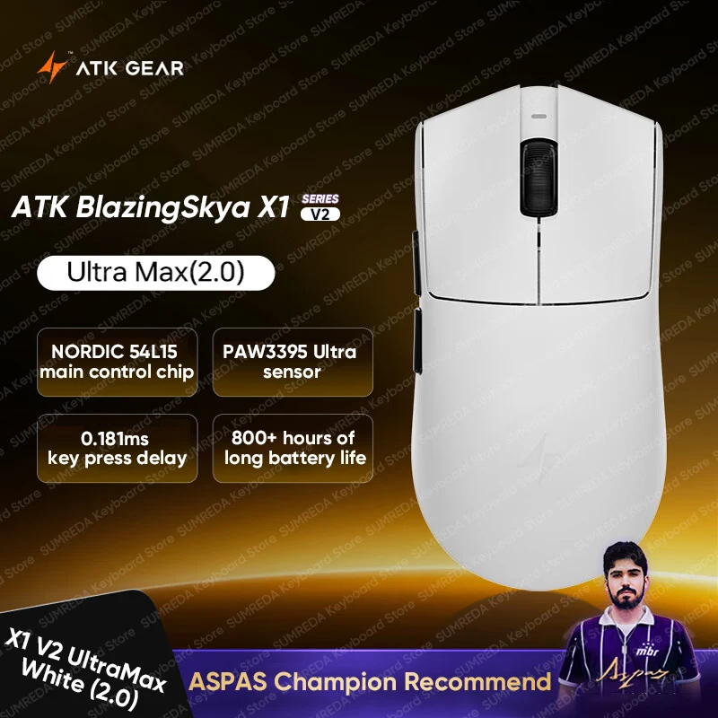 

ATK X1 V2 UltraMax Ultimate Wireless Gaming Mouse PAW3950Ultra 8KHz 0.163 key press delay NORDIC54 Series Chip FPS Gaming Mouse