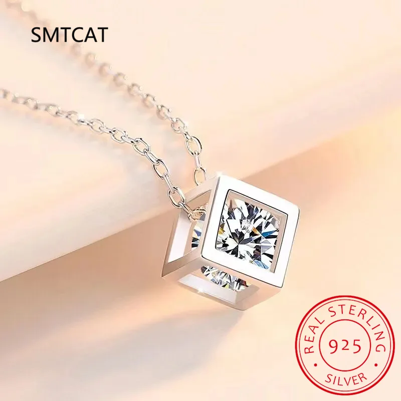 Real S925 Sterling Silver 1ct Moissanite Pendant Necklace for Women Party Fine Jewelry Diamond Neck Chain Necklaces Gift