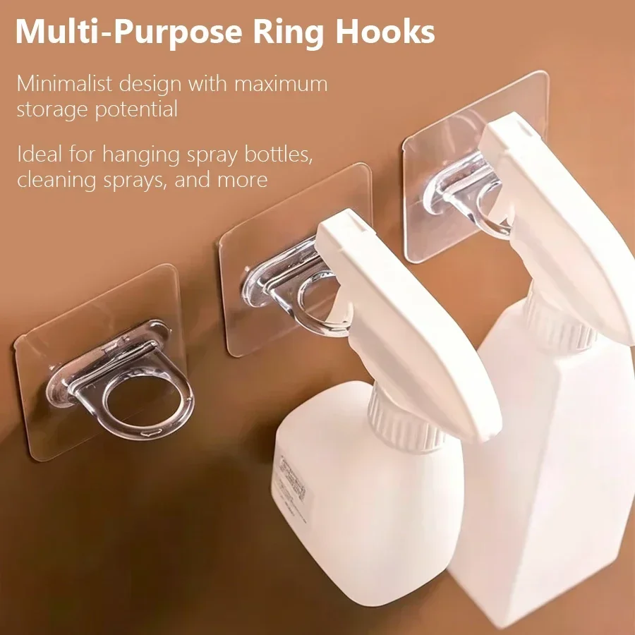 4/10Pcs Multi-Purpose Ring Hooks Wall Hangers Home Organization - Towel Curtain Rod Storage Holder for Spray Bottles