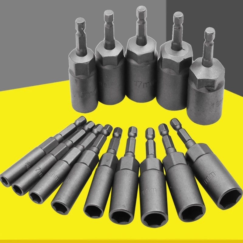 Tác Động Ổ Cắm 1/4Inch Hệ Mét Tác Động Sâu Cờ Lê Lục Giác Ổ Cắm Đầu Bộ Chuyển Đổi Cờ Lê Adapter Ổ Cắm Dụng Cụ Cầm Tay 6-19 Mm