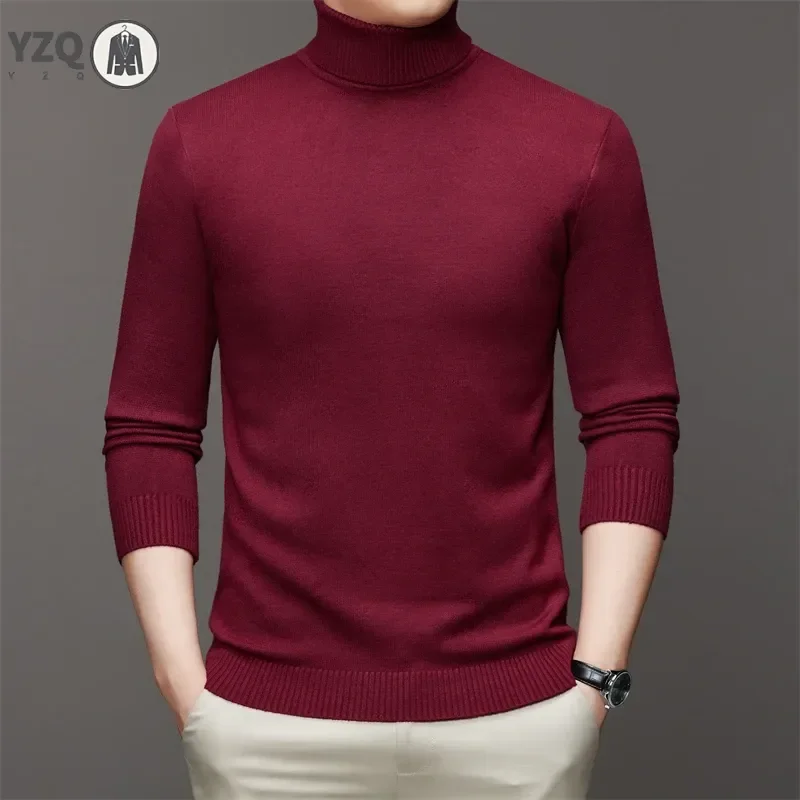 6 Colour Men\'s High Neck Long Sleeved Solid Color Sweater Soft Warm and Comfortable Top with a Base