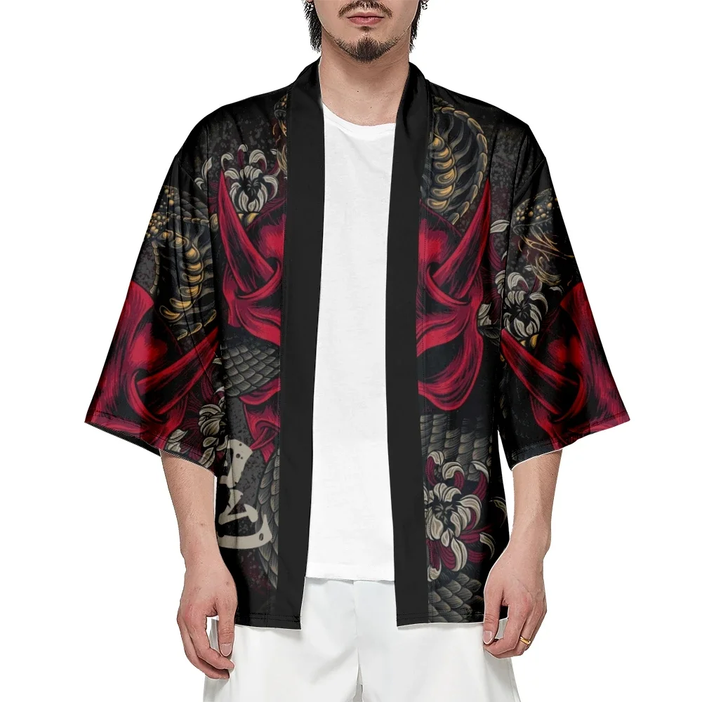 Demon Snake Print Japanese Kimono Streetwear Men Women Cardigan Haori Harajuku Traditional Beach Yukata Cosplay Clothing