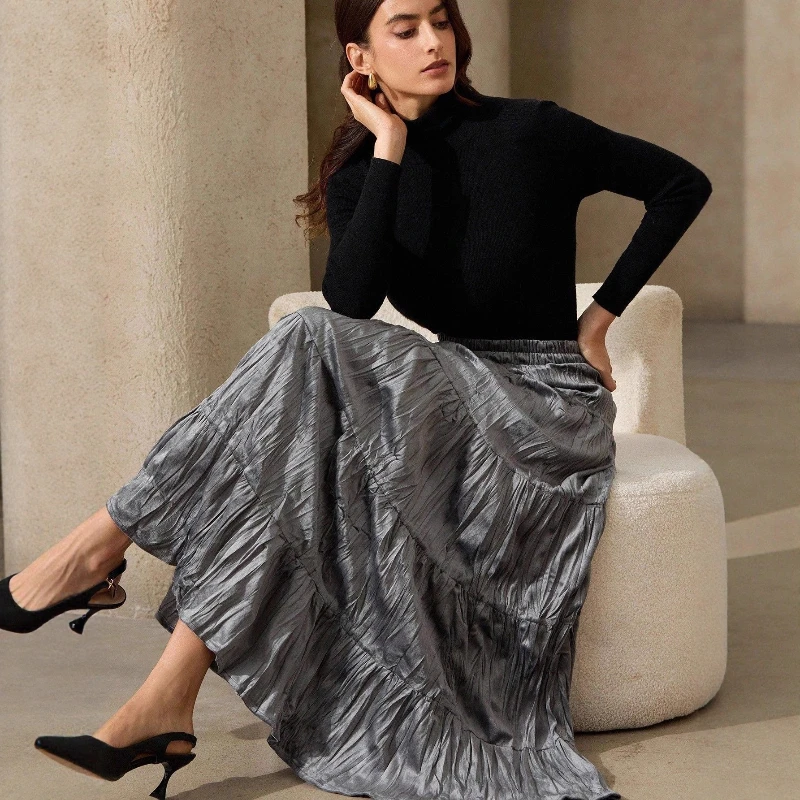 

Solid Color Vintage Long Velvet Pleated Skirt Women 2025 New Autumn Winter Fashion Lady High Waist A Line Skirt Female